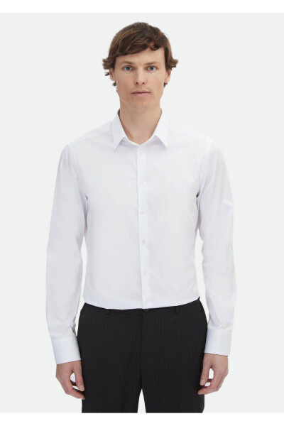 White Plain Super Slim Fit Woven Classic 100% Cotton Shirt - 1