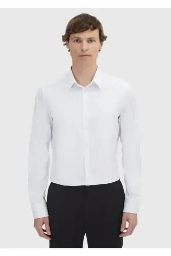 White Plain Super Slim Fit Woven Classic 100% Cotton Shirt - 1