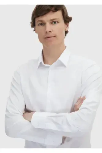 White Plain Super Slim Fit Woven Classic 100% Cotton Shirt - 3