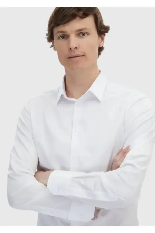 White Plain Super Slim Fit Woven Classic 100% Cotton Shirt - 3