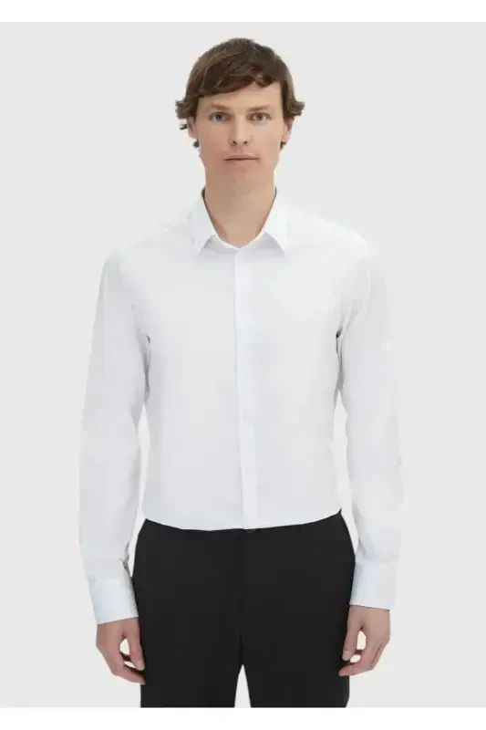 White Plain Super Slim Fit Woven Classic 100% Cotton Shirt - RAMSEY
