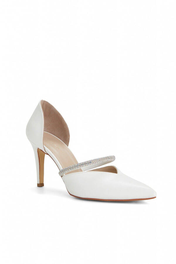 White Pointed Toe Bridal Shoes with Glitter Stone Details AGNESV2 - 1