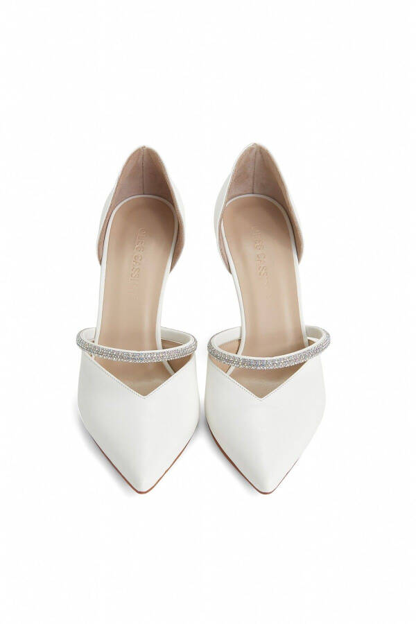 White Pointed Toe Bridal Shoes with Glitter Stone Details AGNESV2 - 2