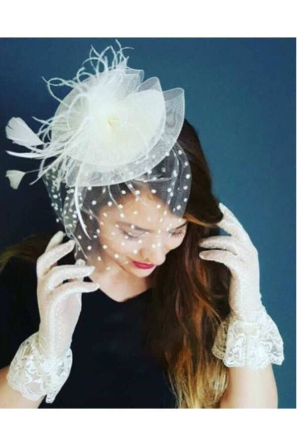 White Polka Dot Bridal Hat Veil - 73