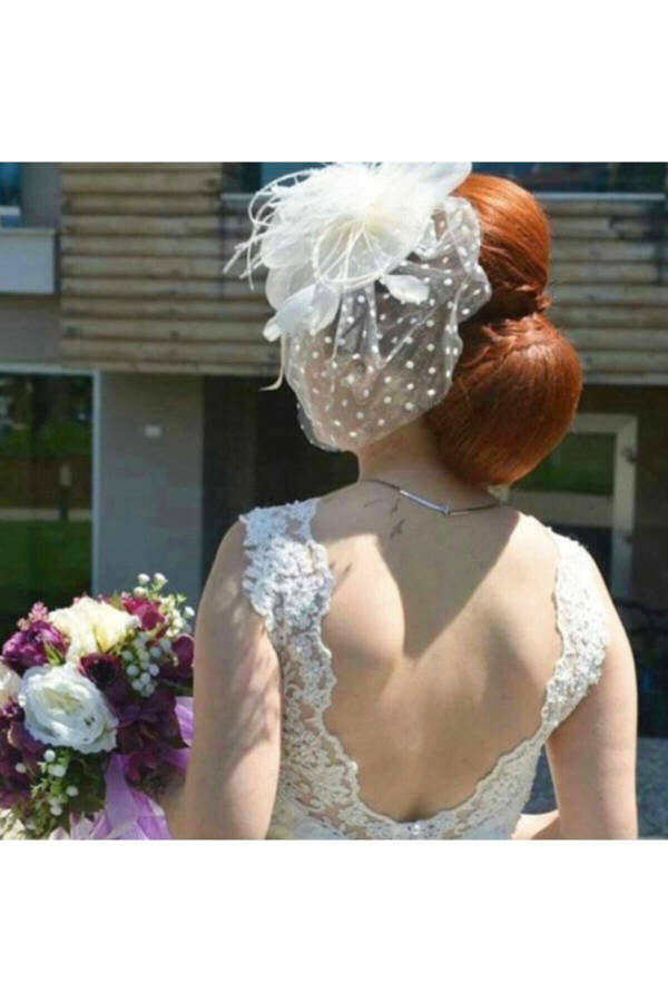 White Polka Dot Bridal Hat Veil - 74