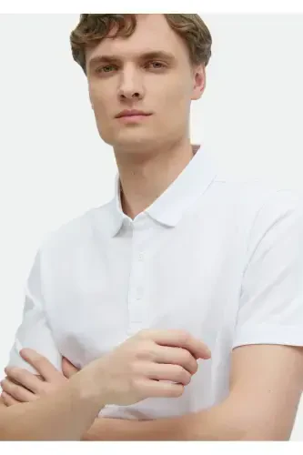 White Polo Collar 100% Cotton T-Shirt - 3