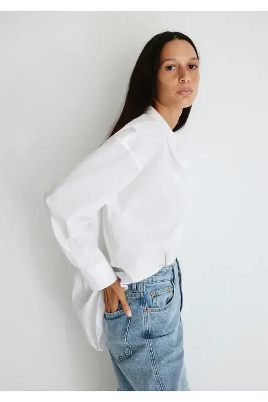White Poplin Shirt Oversize / Wide Cut 1210103 - 2