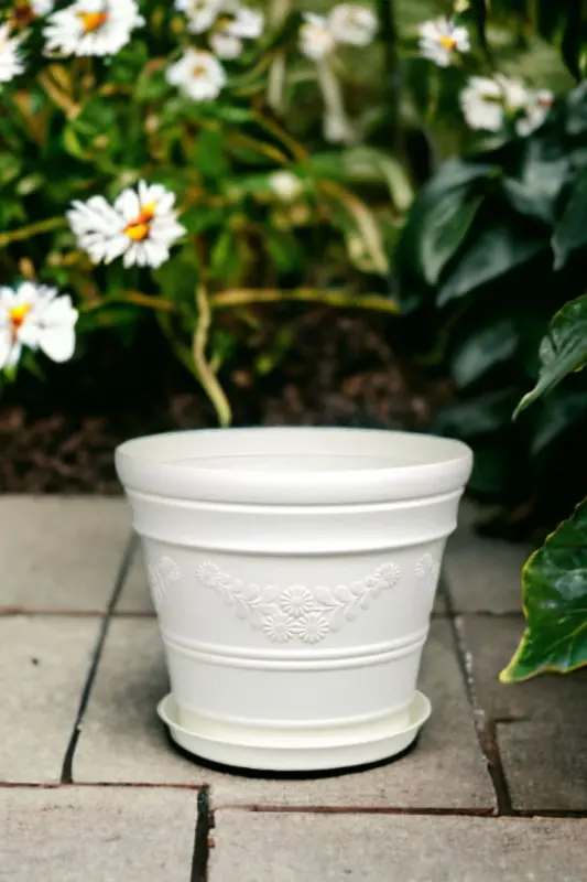 White Pot with Antique Daisy Pattern 3 Liters - 2