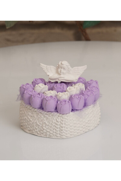 White Pot with Cast Heart, Angel Lilac Scented Stone Flower Arrangement Birthday Gift - GENEL MARKALAR