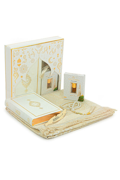 White Prayer Rug Set with Special Box for Bridal Dowry - 1