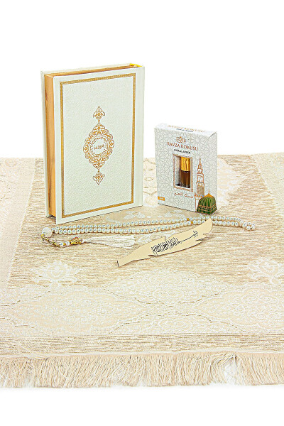 White Prayer Rug Set with Special Box for Bridal Dowry - 3