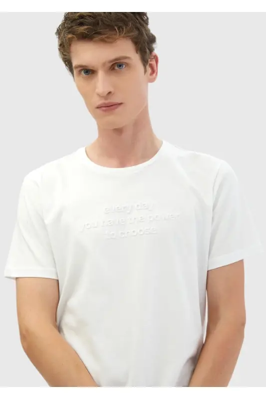 White Printed Bike Collar 100% Cotton T-Shirt - 1