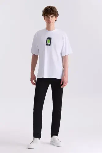 White Printed Crew Neck T-Shirt - Modazone (1)