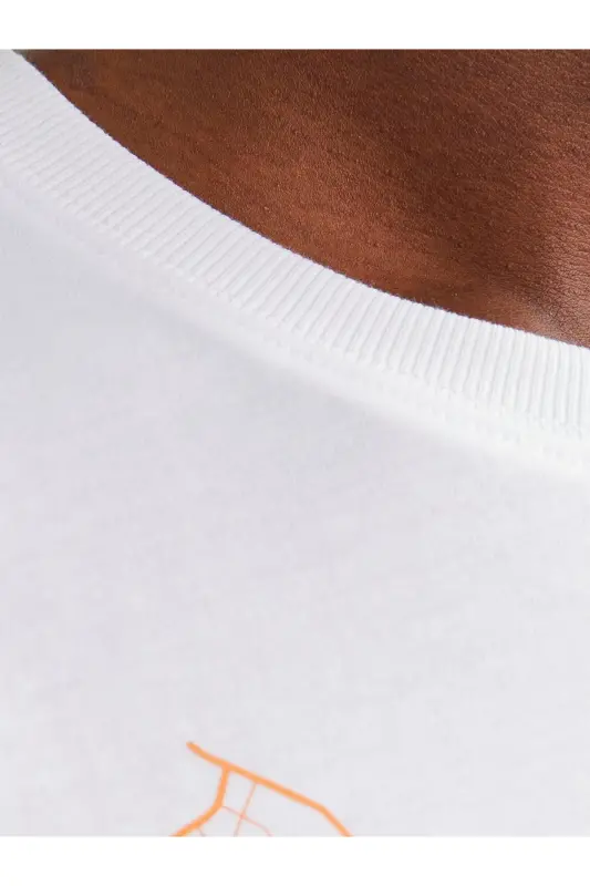 White printed men's bisiklet collar t-shirt - 6