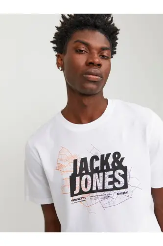 White printed men's bisiklet collar t-shirt - 7