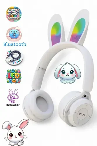 White Rabbit Detailed Wireless Bluetooth 5.0 LED Lighted Headset Gift Stereo HD Sound Cat-White Rabbit - 1