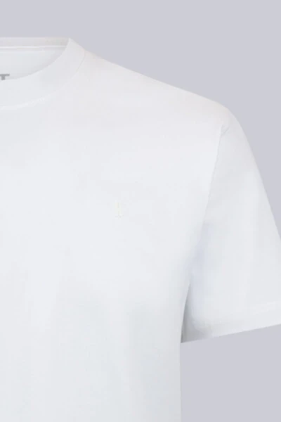 White Regular Fit Bicycle Neck Cotton Basic T-Shirt - 3