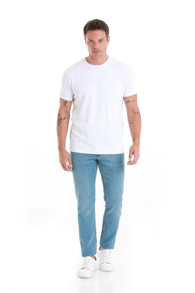 White Regular Fit Jacquard Crew Neck T-shirt-Bey - 2