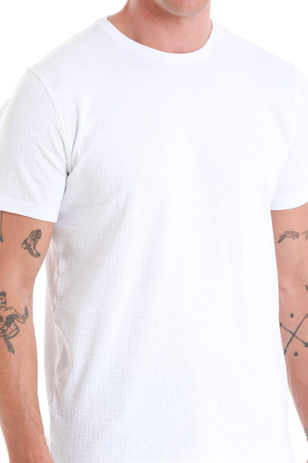White Regular Fit Jacquard Crew Neck T-shirt-Bey - 5