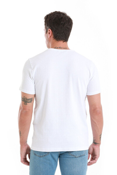 White Regular Fit Jacquard Crew Neck T-shirt-Bey - 6