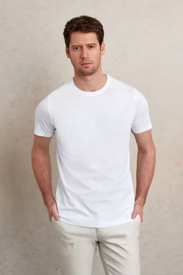 White Regular Fit Plain 100% Cotton Crew Neck T-shirt - 1
