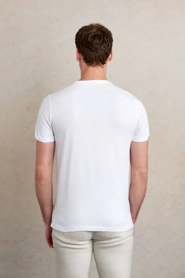 White Regular Fit Plain 100% Cotton Crew Neck T-shirt - 7