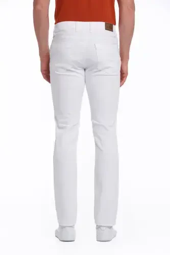 White Regular Fit Plain Cotton 5 Pocket Jeans - 5