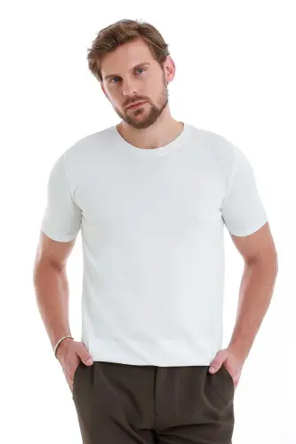 White Regular Fit Plain Crew Neck Rayon Knitted T-Shirt-White 