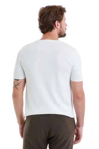 White Regular Fit Plain Crew Neck Rayon Knitted T-Shirt-White - 6
