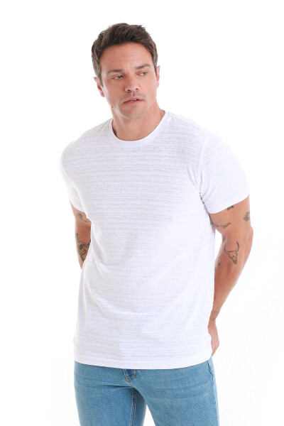 White Regular Fit Plain Crew Neck T-shirt-White - 3