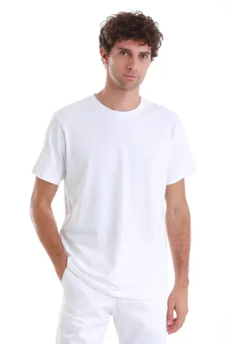 White Regular Fit Solid Cotton Crew Neck Knit T-Shirt-White - 1