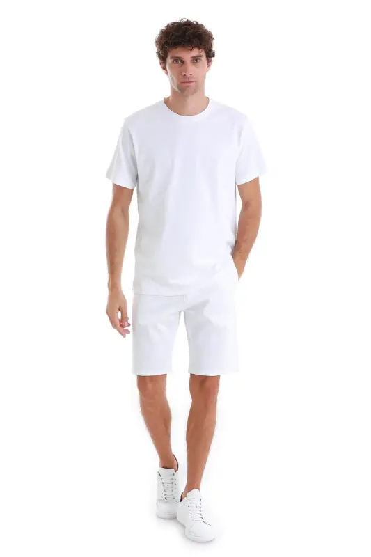 White Regular Fit Solid Cotton Crew Neck Knit T-Shirt-White - 2