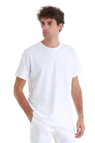 White Regular Fit Solid Cotton Crew Neck Knit T-Shirt-White - 4