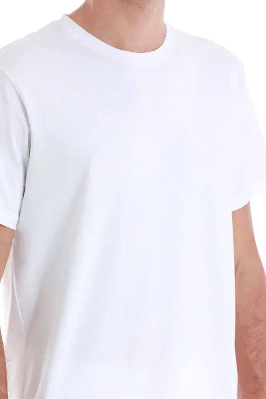 White Regular Fit Solid Cotton Crew Neck Knit T-Shirt-White - 5