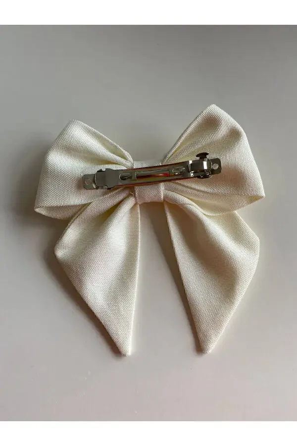 White Ribbon Bow Hair Clip Henna/bride Bridal Shower Hair Clip / Eid Hair Clip - 4