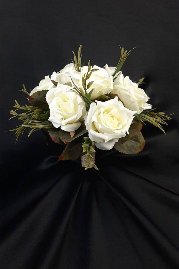 White Rose Bridal Bouquet with Green Leaves, Corsage, Bridal Hand Bouquet - 19