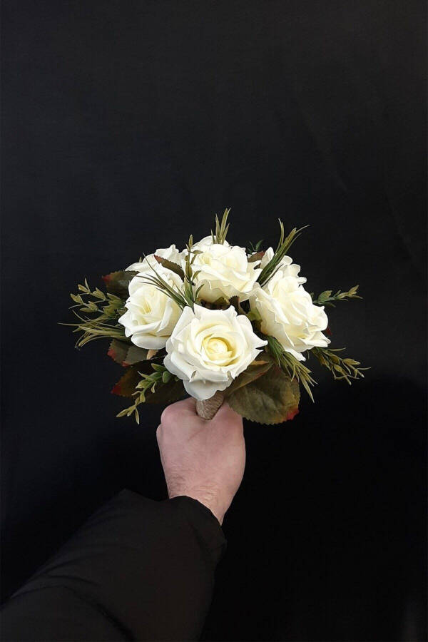 White Rose Bridal Bouquet with Green Leaves, Corsage, Bridal Hand Bouquet - 13