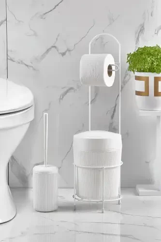 White Round Bucket Toilet Paper Holder and Toilet Brush Set 390 - ORSA HOME (1)