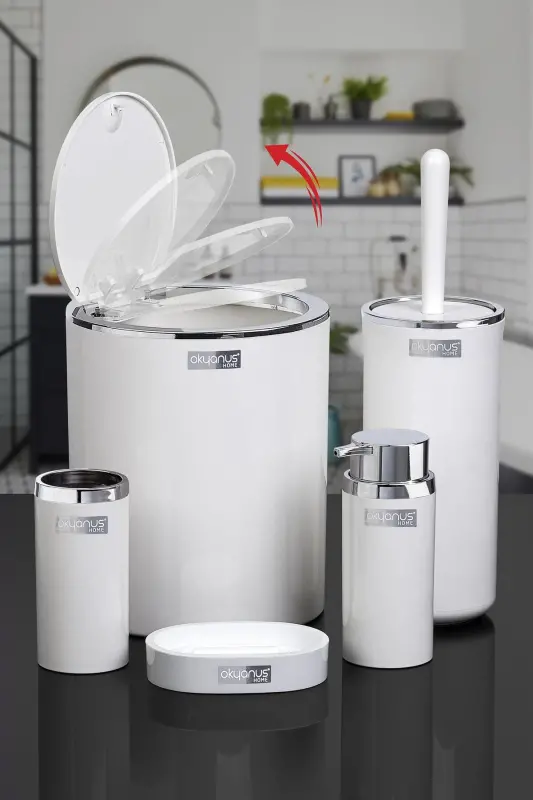 White Round Chrome 5-Piece Bathroom Set - 9