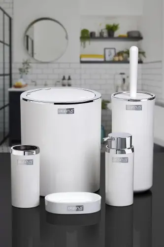 White Round Chrome 5-Piece Bathroom Set - 11