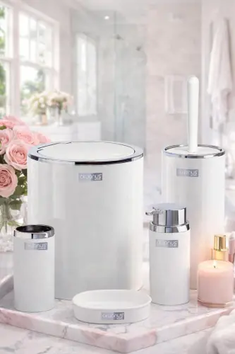 White Round Chrome 5-Piece Bathroom Set - 1