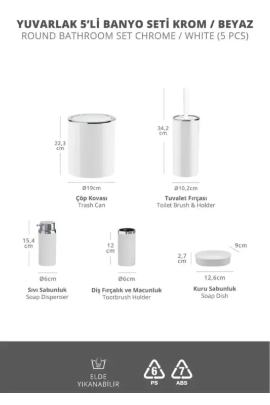 White Round Chrome 5-Piece Bathroom Set - 3