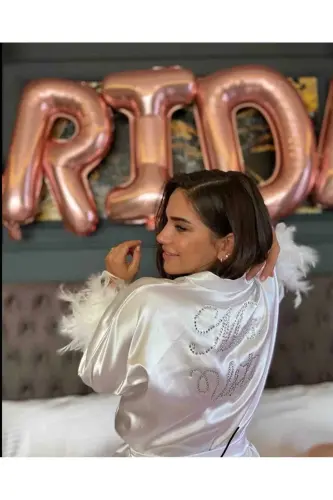 White Satin Bride Bridal Robe - 1
