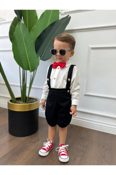 White Shirt and Black Overall (Red Bow Tie Included) Kids and Baby Clothing Gift Set - 3