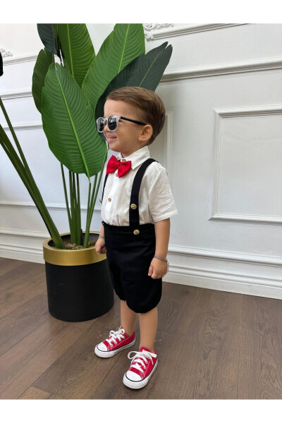 White Shirt and Black Overall (Red Bow Tie Included) Kids and Baby Clothing Gift Set - 6