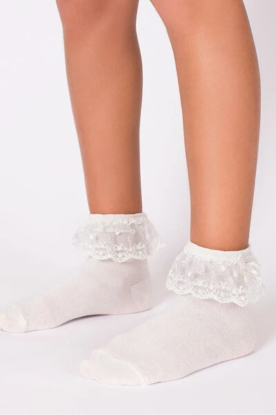 White Short Girl's Ankle Socks - GOOSE