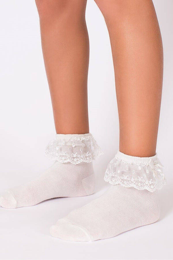 White Short Girl's Ankle Socks - 1