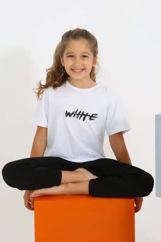 White Short Sleeve Jersey Pajama Set for Girls 20432 - 2