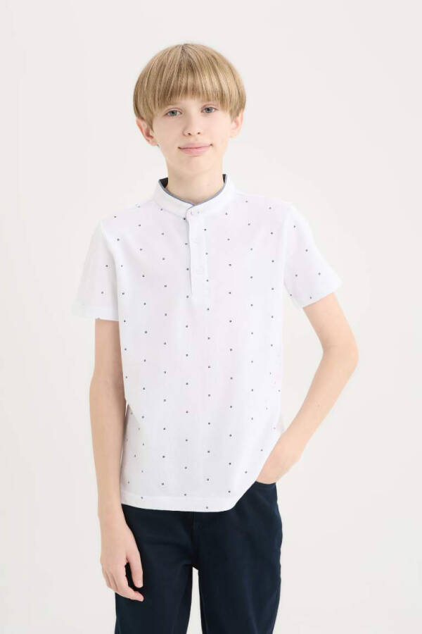 White Short Sleeve Polo T-Shirt for Boys with Polo Collar - 1
