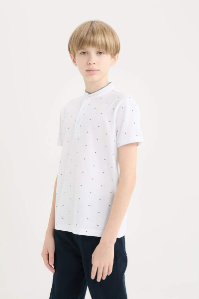 White Short Sleeve Polo T-Shirt for Boys with Polo Collar - 3